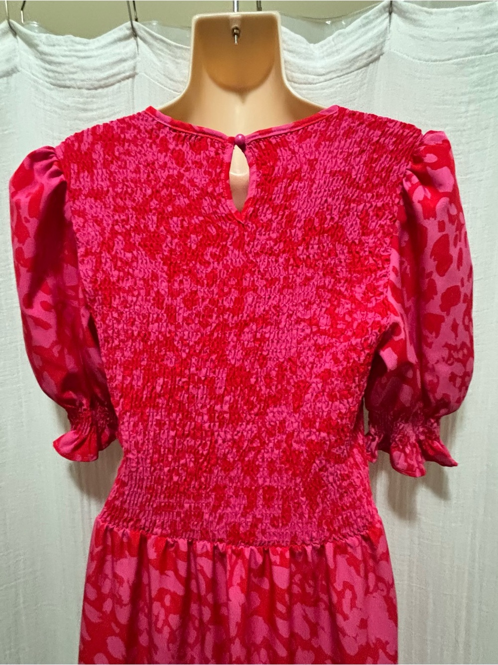 BTFBM Red and Pink Smocked Maxi Dress Size Large - Picture 3 of 5